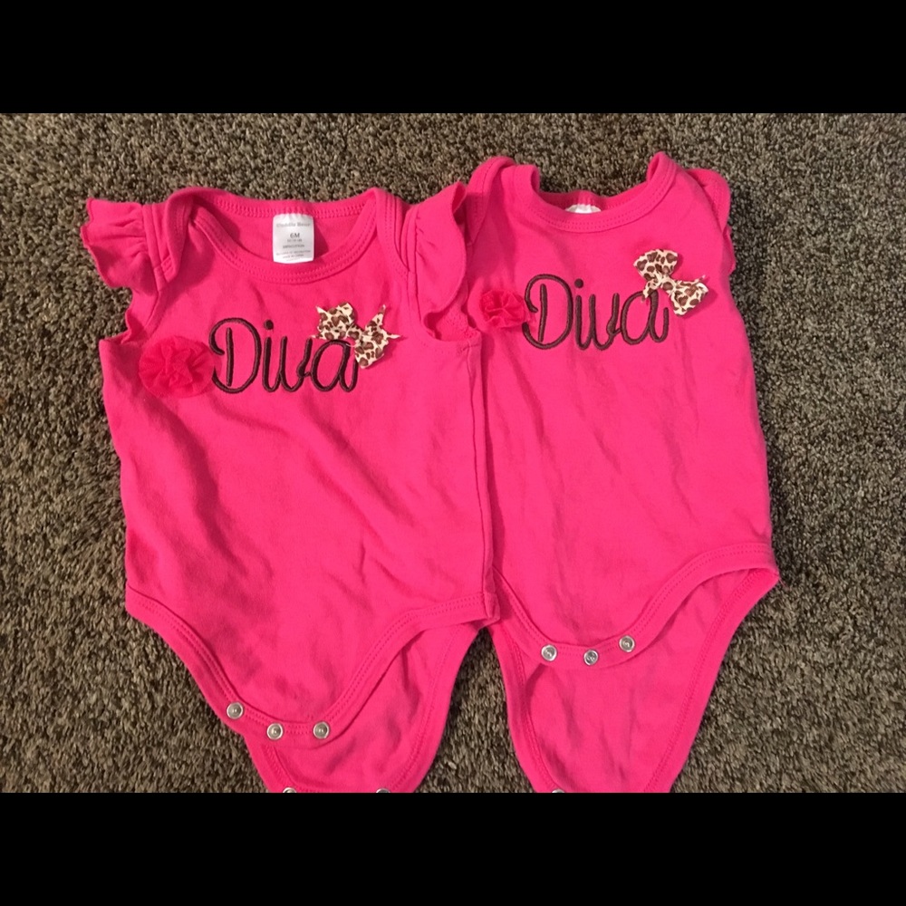 Twin girl 6 mos Cuddle Bear onesies